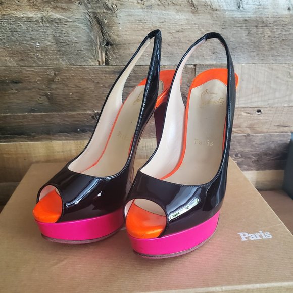 Authentic Christian Louboutin Lady Peep Sling 150 Patent Heels EU37 - Picture 2 of 8